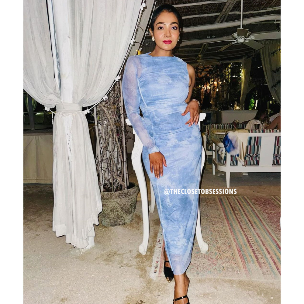ZARA BLOGGER FAVE!!! Blue Fitted One-Sleeve Midi Dress NWT 💙 - Picture 14 of 16